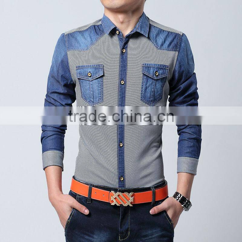 Discount Cotton Men Jeans Shirt Men Casual Shirt Slim Fit Long-Sleeves Denim Clothing