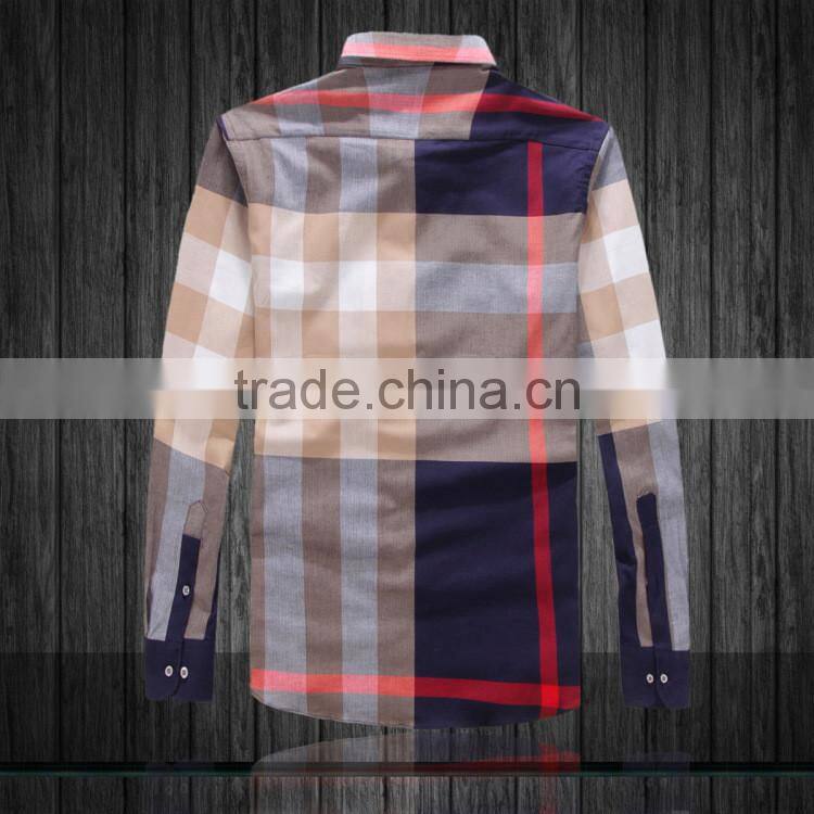 Men's office checkered long sleeve polo shirt with embriodery logo