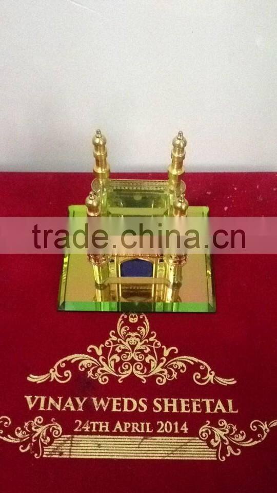 Crystal Hyderabad Charminar Mosque Model & 24k Gold Plated Metal Charminar Model for India Wedding Gift