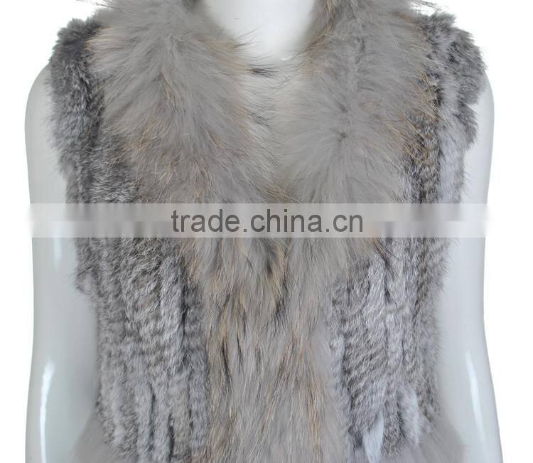 YR243 Knitting Rabbit Fur Vest 1*2 Knit Women Real Raccoon and Rabbit Fur Vest Wholesale OEM