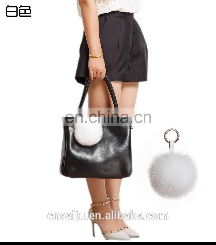 Genuine Fox Fur Keychain In Multicolor Pompom Bag Accessories Fur With Leather