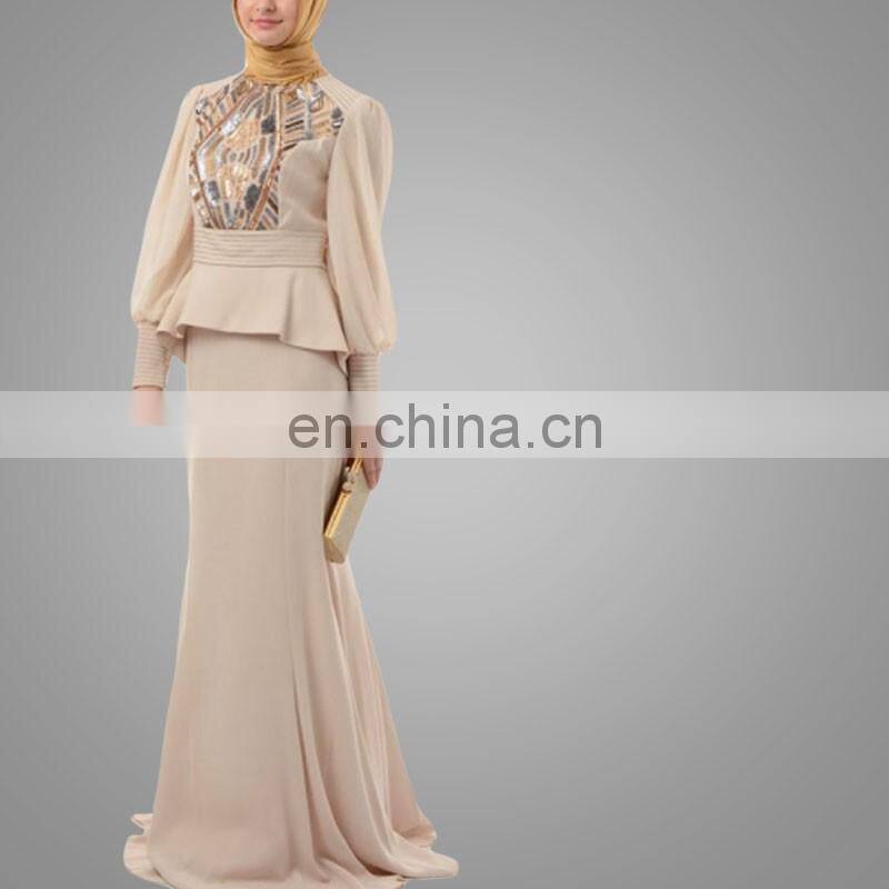 2016 Wholesale Jubah Malaysia Beaded Fashion Muslim Design Fancy Appliqued Muslim Jubah Baju Kurung Malaysia