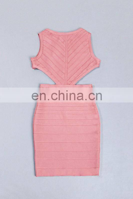 Amigo 2017 latst pink sleeveless backless cut out sexy bandage dress midi evening dresses for girls party wear