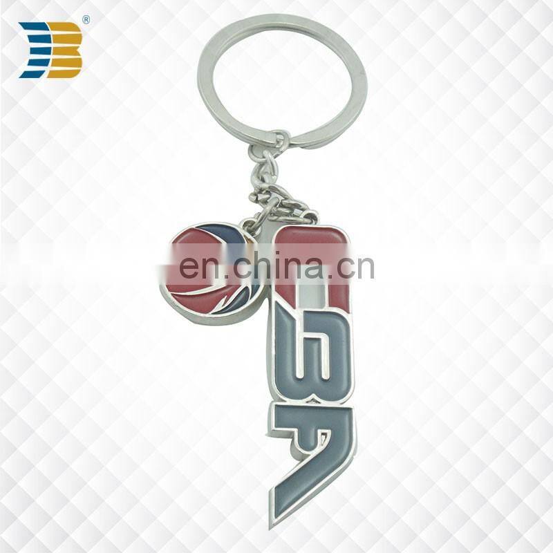custom made metal painted 3D basketball and letters keychain