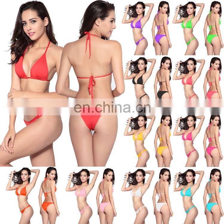 cheaper Swimwear for women swimsuit swimsuits Sexy Bikini for women Beach clothing Hotsale solid string bikini two piece
