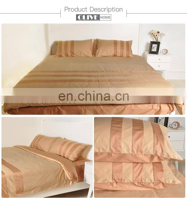 Wholesale Gold Luxury Striped 100% Cotton Percale Quilted Bed Set Bedding Bed Sheet Sets