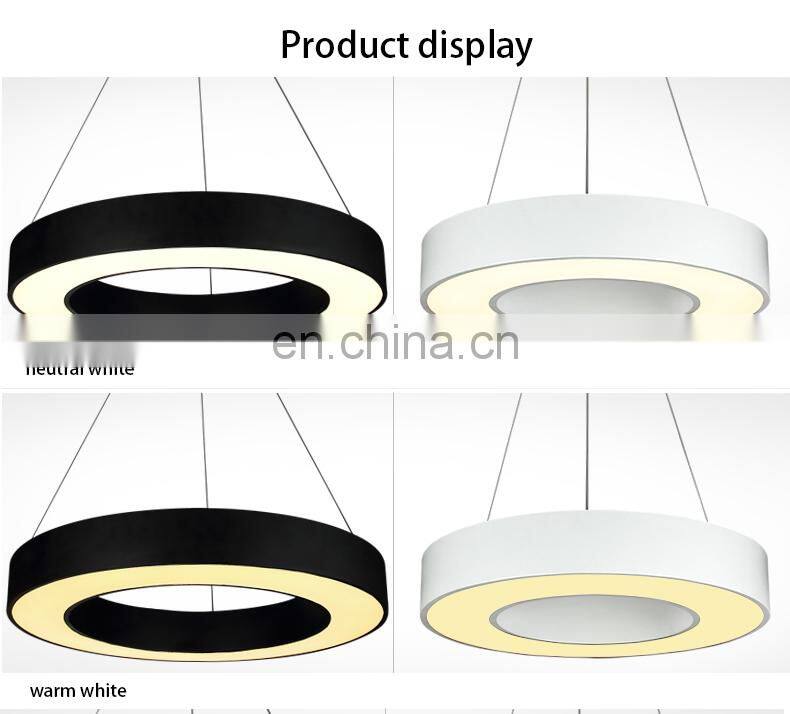 White Black Stylish Geometric Ring Shape Iron Lamp Pendant LED Suspended Light for Office Hotel Restaurant
