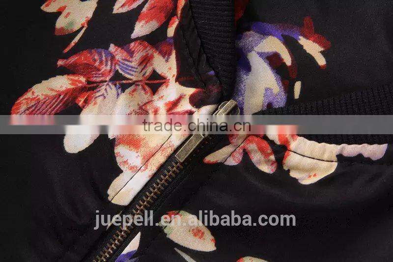 OEM clothing plus size flower printed casual women bomer jacket