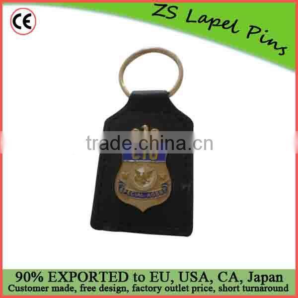 metal badge leather keyring