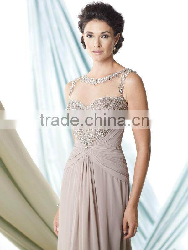 New Arrival Beaded Chiffon See through Back Mother Of The Bride Dress