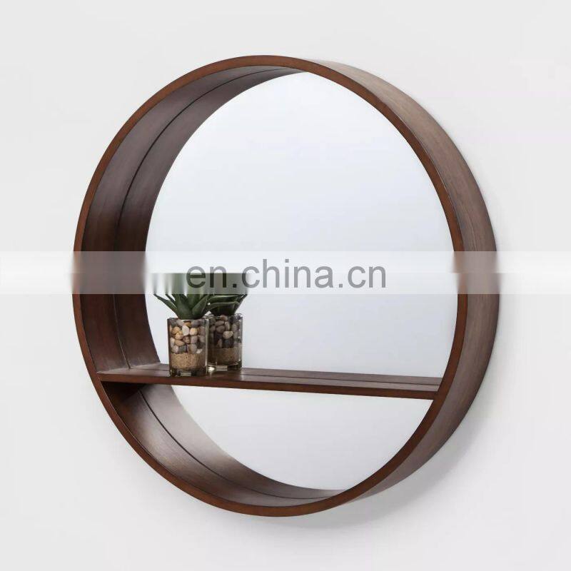 Wall Mounted hexagon mirror with customized color wooden frame Hanging Storage Display makeup mirror shelf Wall Decor