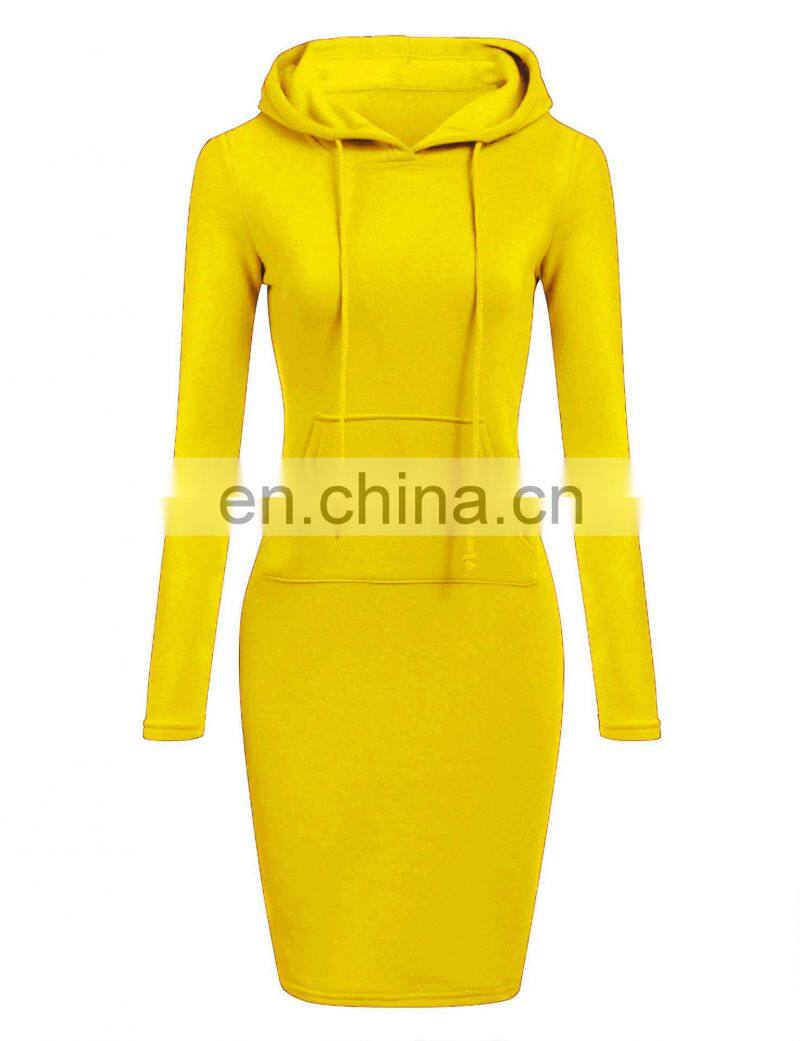 Wholesale custom fashion plain color pocket pullover casual drawstring pure color hoodie women long sleeve dress