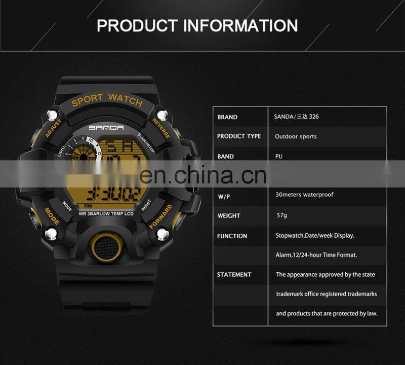 2018 Best Sanda Digital Watch Waterproof Sports Men's Outdoor Electronic Watch Multi-functional Student Smart Watch