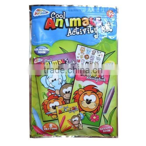 2015 new design drawing set kids coloring book with crayons