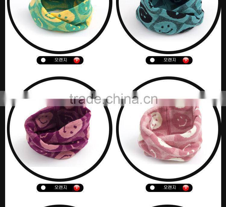 Hot Selling 2014 Winter Latest Cute Smile Face Pattern Knitted Kids Circle Loop Scarf