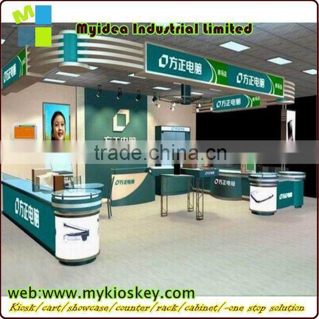 New design hot sale tempered glass wood cell phone kiosk for cell phone shop cellphone store display fixture