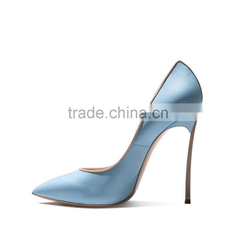 Sexy shoes very high heels ladies genuine leather shoes light blue lambskin celebrity womens shoes