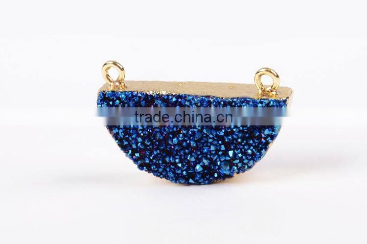 Titanium druzy half moon connector-rainbow, blue, opal white, silbver, coffee, green