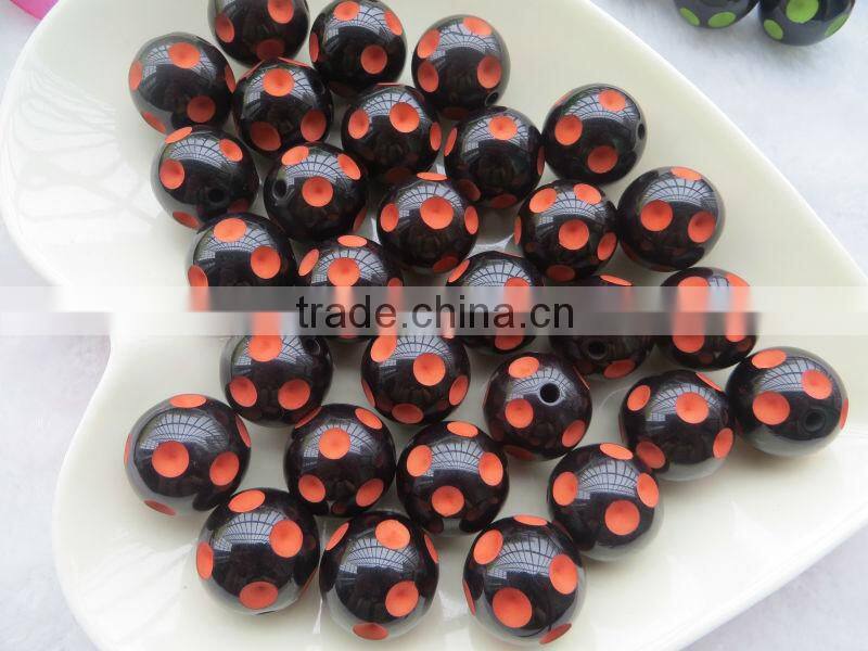 Fashion Large Big Size Polka Dot Beads, 20MM Round Acrylic Resin Dip Dot Beads, Black Halloween Rec dot Resin Beads for Jewelry