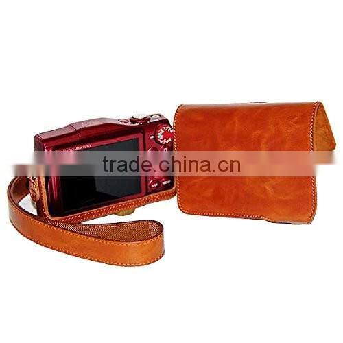 Brown PU leather Digital Camera Case Bag Cover with Shoulder Strap