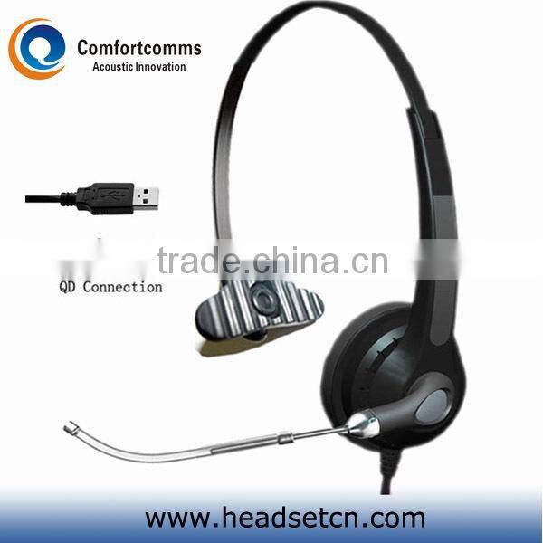 Monaural noise cancelling USB headset call center