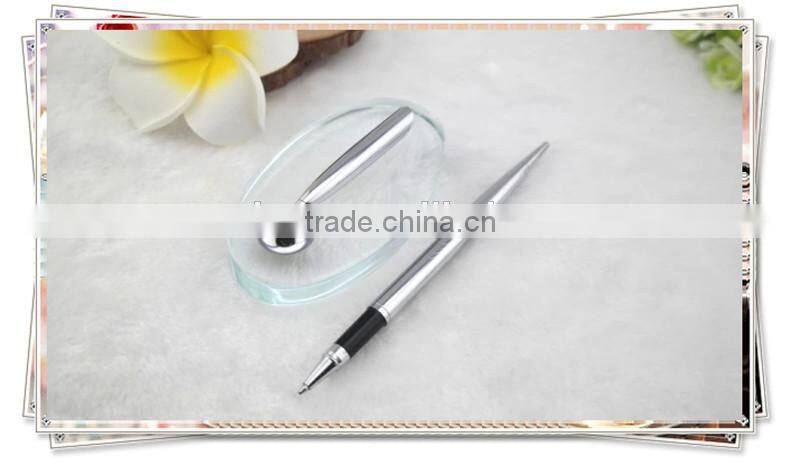 TT-09 luxury golden desk pen with glass holder, high quality stand pen