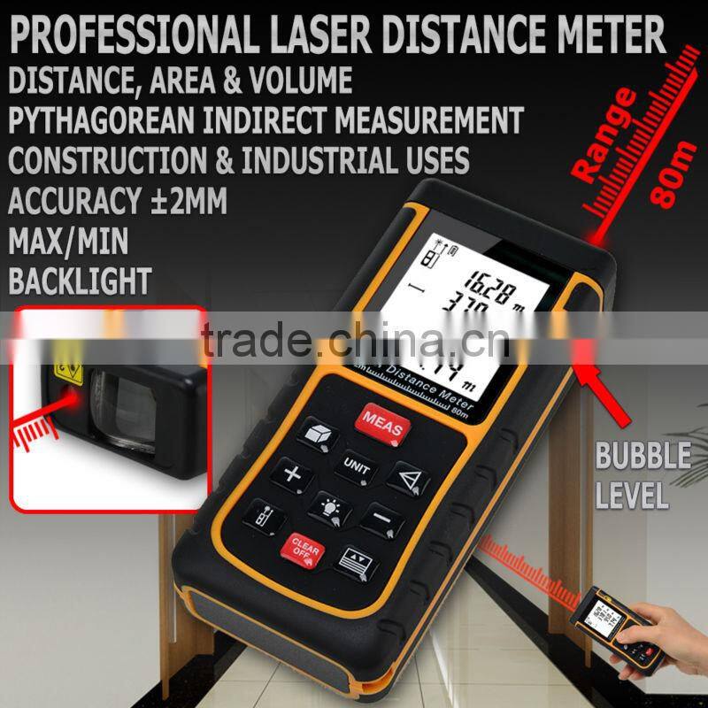 Area Volume Measurer Range Finder Accuracy 2mm 80m/262ft Laser Distance Meter
