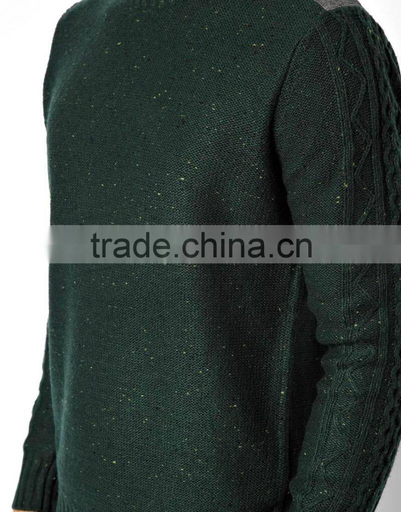 Man's wool blend Speckled knit design Sweater With Cable knit sleeves, Ribbed cuffs and waistband