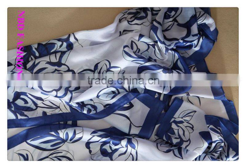 New Arrival Imitated Silk Blue Camellia Scarves and Beach shawls