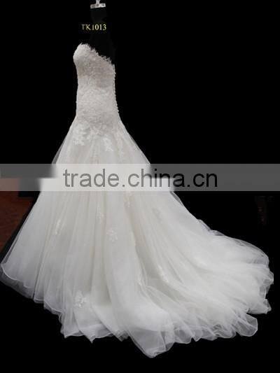 Factory real sample! 2016 new elegant mermaid sweetheart full skirt long train lace wedding dress