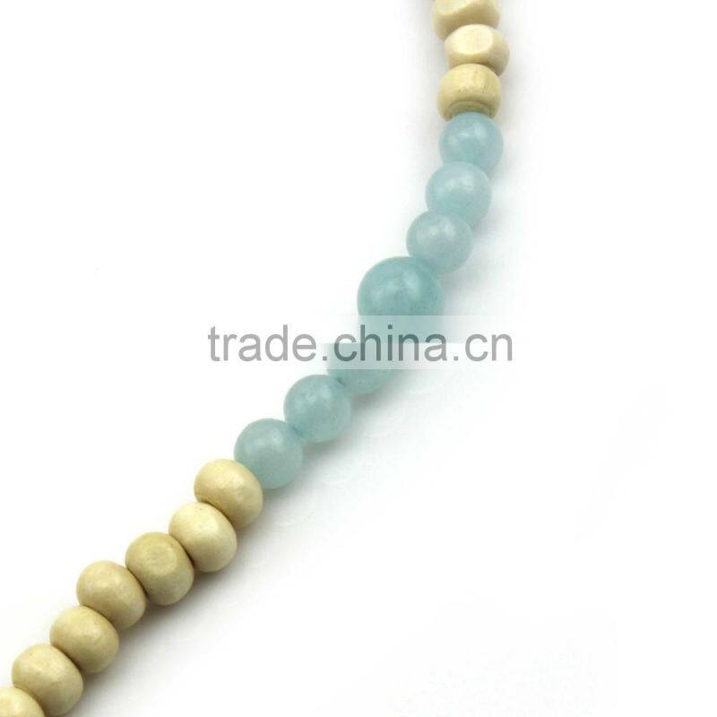 Original Natural Wood Beads Jade Stone Long Tassels Beaded Necklace