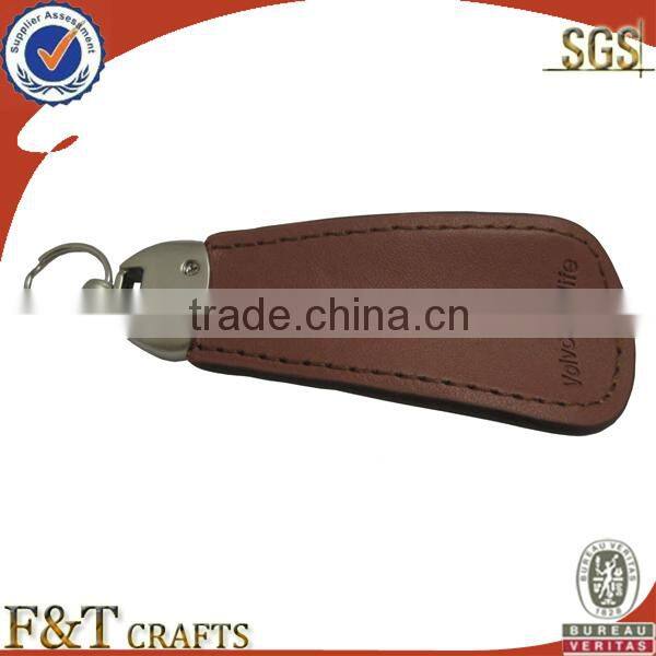 zinc alloy plain real leather custom shape keychain with strap for men