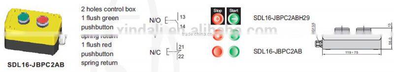 NO+NC electrical crane/hoist 2 push button switch control box/station SDL16-BPN241P/SDL16-JBPC2AB