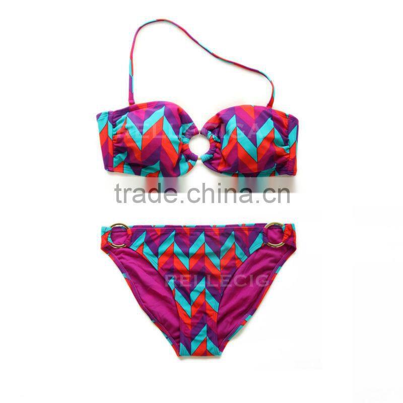 RELLECIGA Bandeau Bikini Series - Multiple Colored Wavy Print Bandeau Top Sexy Girls Swimwear