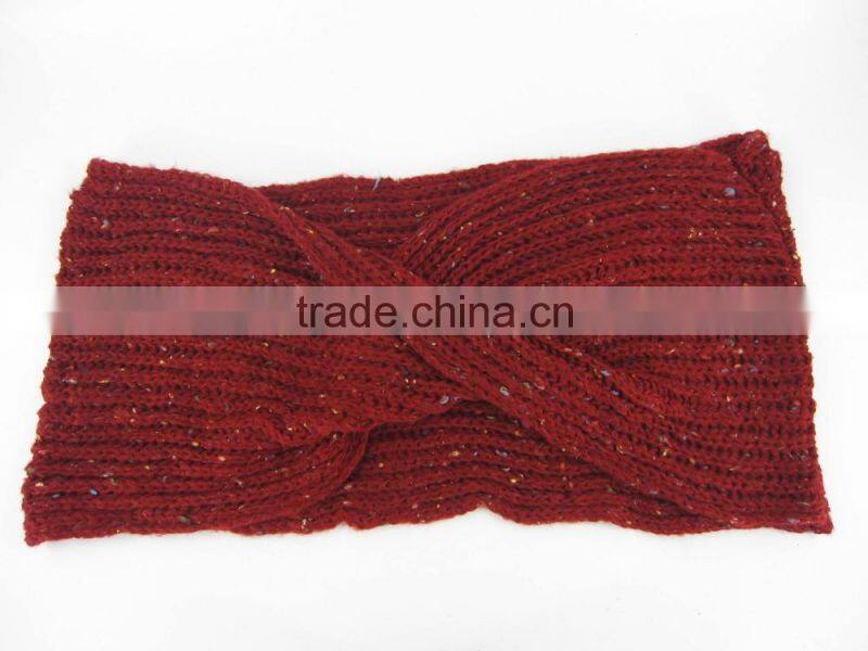 In Stock! 100% acrylic knitted burgundy neck warmer with colored decorations