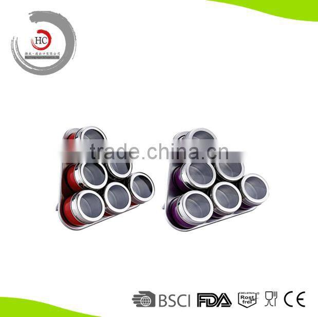 Stainless steel magnetic spice container magnetic spice jar magnetic spice rack with triangle board HC-MS33