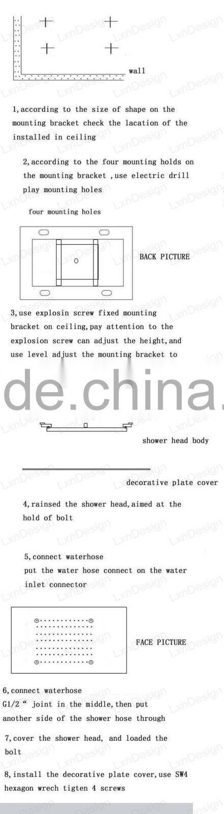 European shower jet system 360*500mm wall panel embeded ceiling rainfall shower head set with body jet