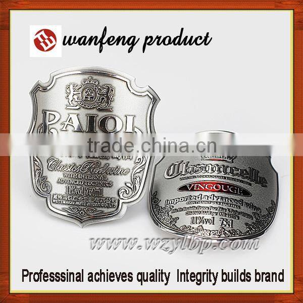new design debossed wine label, 3D 2D metal logo wine lable