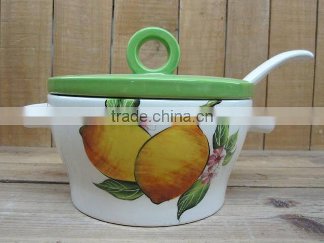 Factory direct sale white ceramic teapot with lemon decal