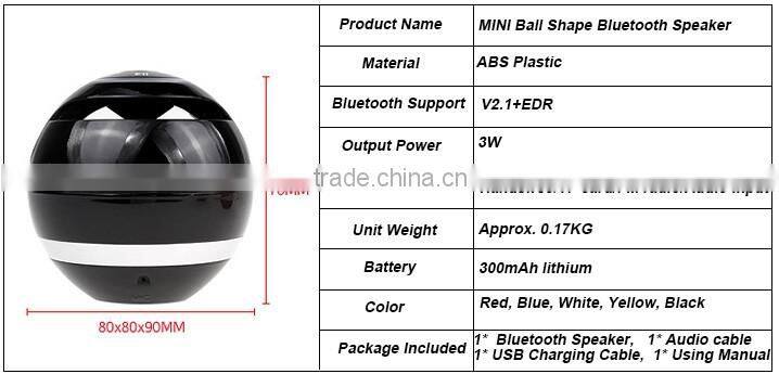 Hot new products for 2016 music player power amplifier ball shape LED mini bluetooth speaker with FM radio