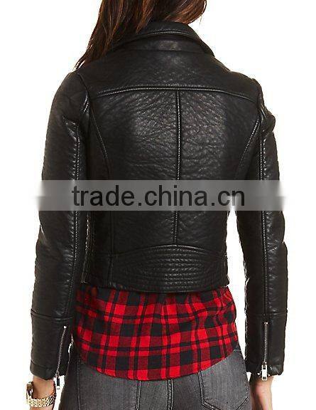 custom new design women faux leather moto jacket