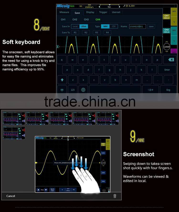 Digital Tablet Oscilloscope TO1104 100 MHz 4CH 28Mpts with battery and belt bring you new oscilloscope experience