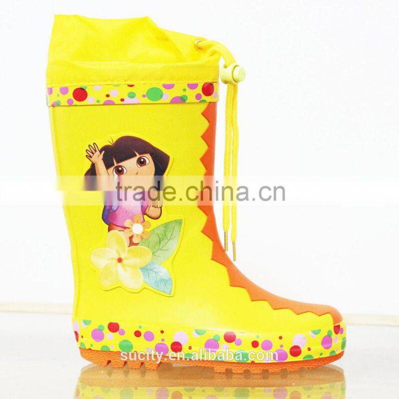 new products 2015 rainbow kids rubber rain boots with collar