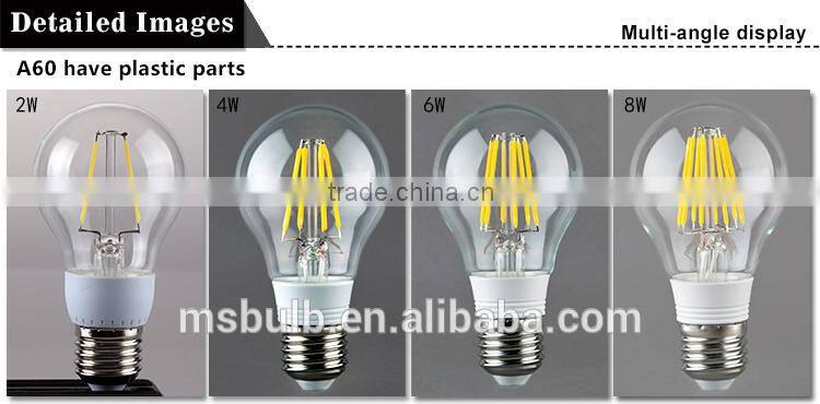 alibaba china A60 led bulb 5w , energy saving A60 filament led bulb with glass body