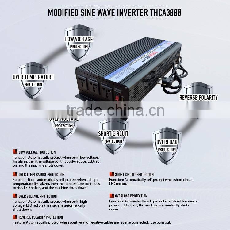 Modified sine wave 3000W charging power inverter dc to ac with UPS