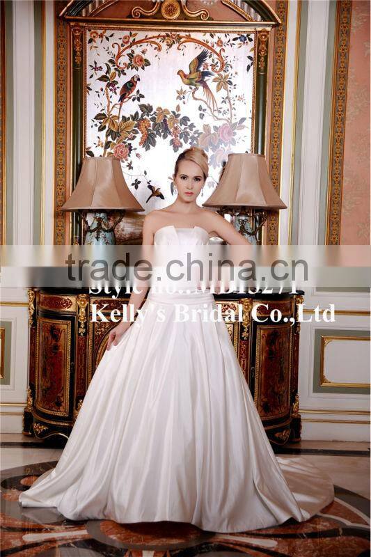 Newest Russian Style Ruffle Satin Strapless Lace Up Wedding Dress