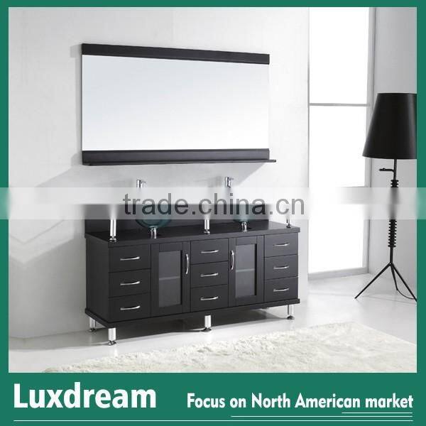 48" Black bathroom vanity glass sink with stainless steel legs