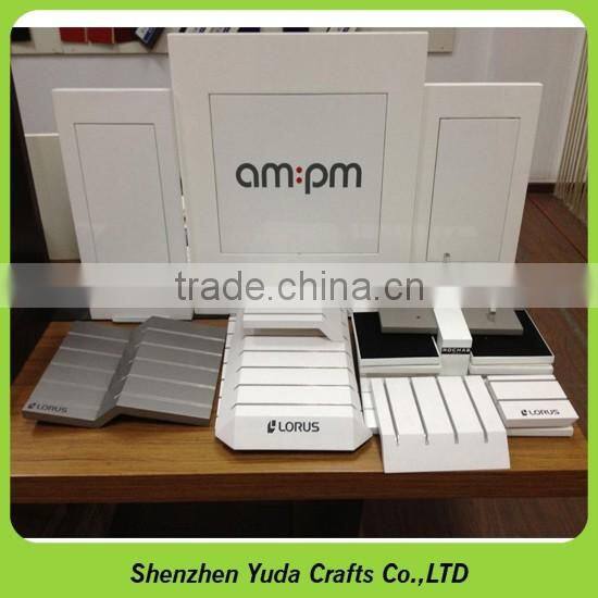 Large wooden watch stand unit brand logo MDF stand for watches