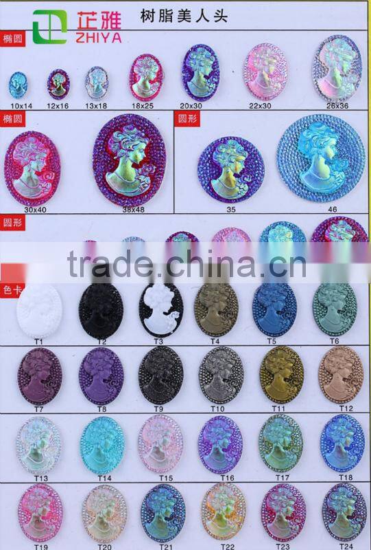 2014 cheap wholesale resin cameo, flat back beauty head resin cameo
