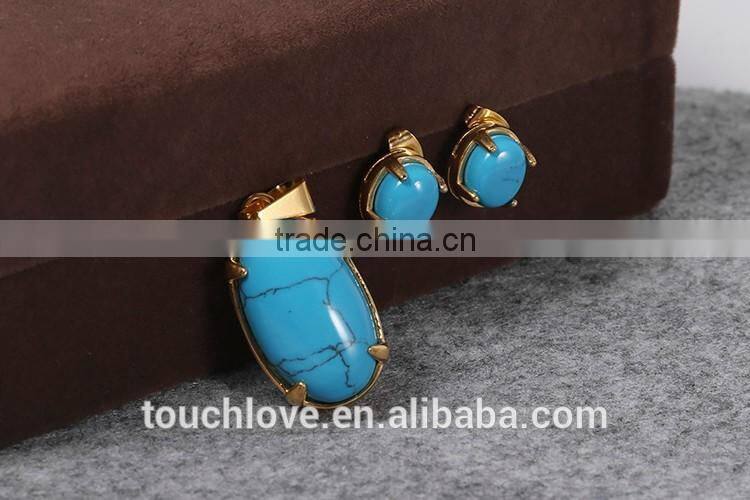 S0921-G-BL-TLIN 316l Stainless Steel Jewelry, Fashion Jewelry ,Natural Blue Stone Jewelry with 18K Gold
